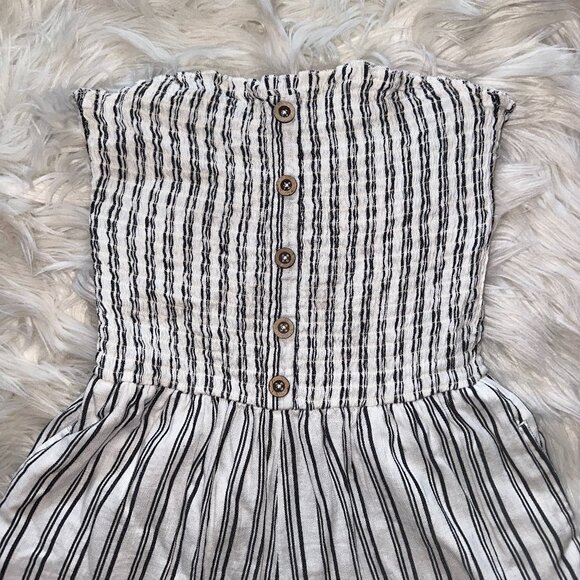White and Black Striped Strapless Romper - Picture 2 of 4